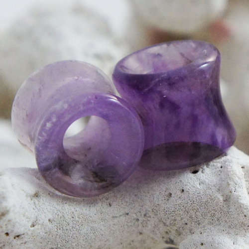 Amethyst double flared stone flesh tunnel